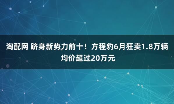 淘配网 跻身新势力前十！方程豹6月狂卖1.8万辆 均价超过20万元